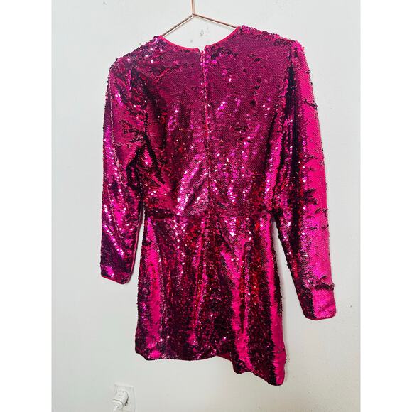 LA MAISON TALULAH Pink Sequins Long Sleeve V-Neck Sequin For Now Mini Dress L - Picture 3 of 16